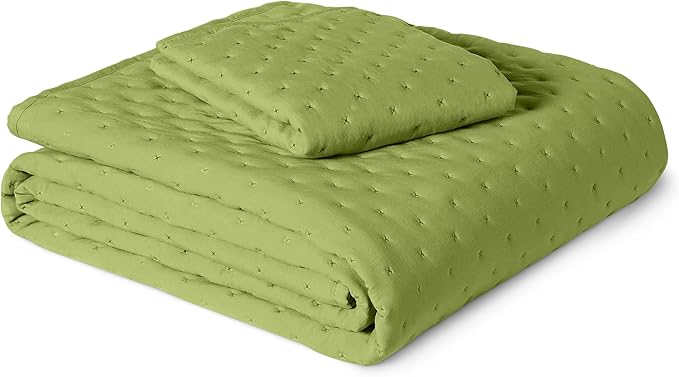 Amazon Basics Brushed Microfiber Quilt Set, Extra Soft with Natural Texture, 2-Piece,Twin/Twin XL, Green