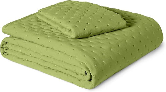Amazon Basics Brushed Microfiber Quilt Set, Extra Soft with Natural Texture, 2-Piece,Twin/Twin XL, Green