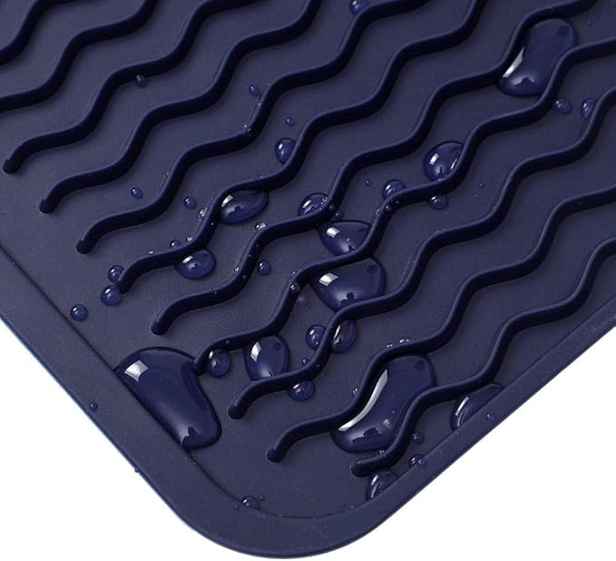 Silicone Dish Drying Mat for Multiple Usage,Easy clean,Eco-friendly,Heat-resistant Silicone Mat for Kitchen Counter or Sink,Refrigerator or drawer liner Navy Blue L 16 inches x 12 inches