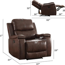 CANMOV Leather Recliner Chair Set of 2, Classic and Traditional Manual Recliner Chair with Overstuffed Arms and Back, Manual Single Sofa with Concealed Cup Holders,Red Brown
