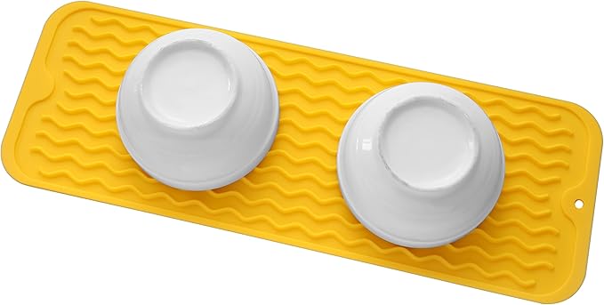 Silicone Dish Drying Mat for Multiple Usage,Easy clean,Eco-friendly,Heat-resistant Silicone Mat for Kitchen Counter,Sink,Bar,Bottle,or Cup Yellow M 17 inches x 6 inches
