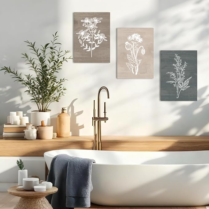 BINCUE Neutral Botanical Plant Canvas 6 Pieces Rustic Farmhouse Wall Art for Living Room Bedroom and Bathroom,Canvas Paintings Print Set Decor 12"x 16"