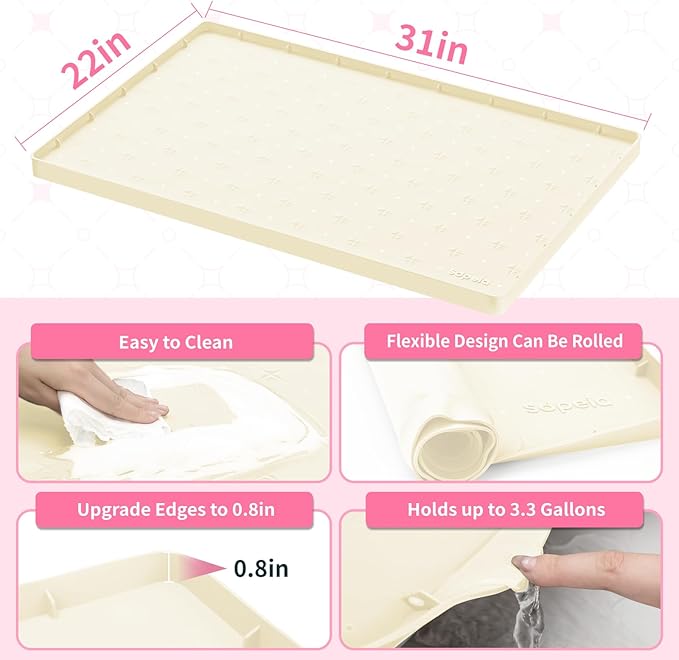 Sdpeia Under Sink Mat for [31" x 22"] Cabinet, Upgraded Silicone Waterproof Mat Kitchen Cabinet Liner Cabinet Protector Kitchen Organizers and Storage