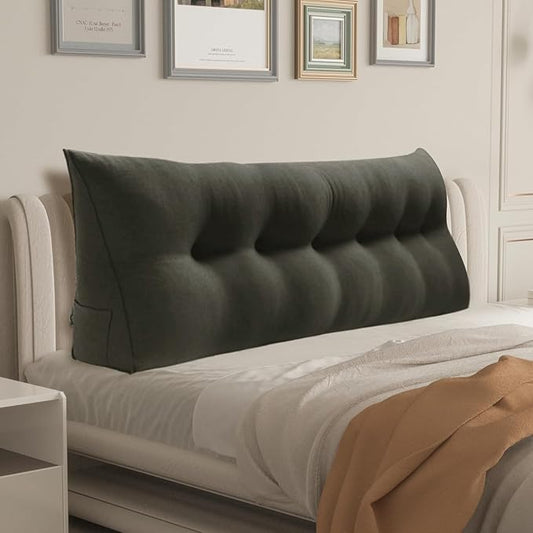 WOWMAX 85% Linen 15% Cotton Blend Headboard Pillow – King Size Reading Wedge Backrest for Bed, Handmade Firm Support Bolster Cushion with Removable Cover, Premium Bed Rest Pillow, Deep Gray