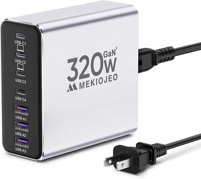 Aluminum Alloy USB C Charger 7 Port Fast Charging Station,65W USB C Laptop Charger Compatible with MacBook Pro/Air (Silver-4C3A)