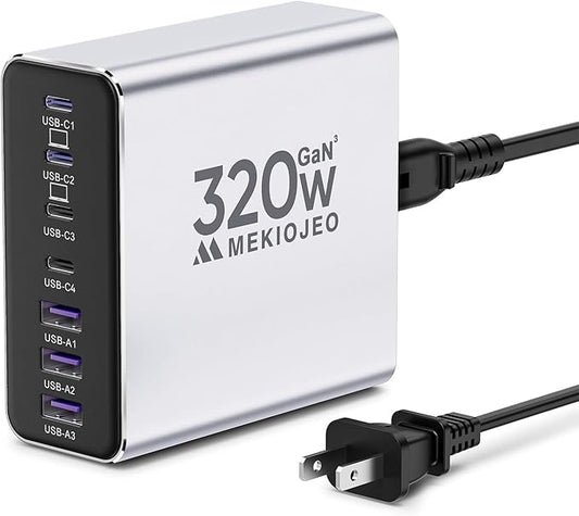 Aluminum Alloy USB C Charger 7 Port Fast Charging Station,65W USB C Laptop Charger Compatible with MacBook Pro/Air (Silver-4C3A)