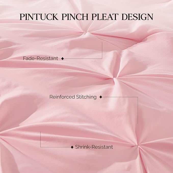 Andency Pink Comforter Set Oversized Queen(98x98Inch), 3 Pieces Comforter for Girls Kids, Soft Microfiber Pinch Pleat Comforter Set, All Season Lightweight Bedding Set