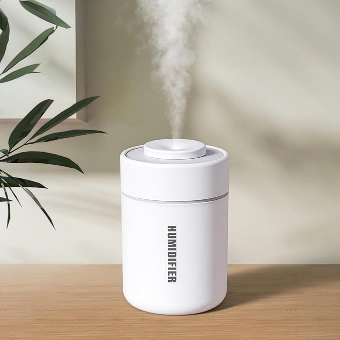 Portable Mini Humidifier, 180ml USB Cool Mist Small Humidifiers for Bedroom, Personal Desktop Humidification for Car Office Travel & Indoor Plants(White Grey)