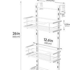 SWTYMIKI Over the Door Shower Caddy - 3 Tier Adjustable Shower Organizer Hanging with Soap Holder, No Drilling Stainless Steel Bathroom Hanging Caddy for Body Wash, Shampoo, Soap, Razor, White