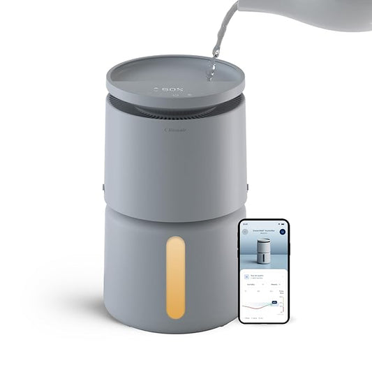 BLUEAIR Room Humidifier - DreamWell - 72Hr Top-Fill Mist-Free InvisibleMist Technology Aroma Stone for Essential Oils and Soothing Mood Lighting - Quiet Operation for Bedroom and Home Use, Grey