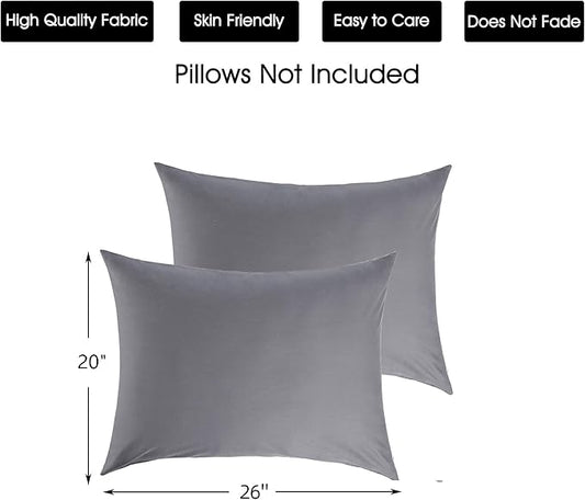 Cotton Pillow Protectors/Cases Standard Size with Zipper 2 Pack Grey Color,Cooling & Breathable Bed Pillow Protectors Set of 2 Pillow Cases Cover (Standard 20" x 26")