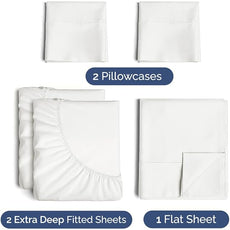 Extra Deep Pocket Split King Sheets - 5 Piece Breathable Cooling Bed Sheets - Hotel Luxury Sheet Set - Soft, Wrinkle Free & Comfy - Easily Fits Extra Deep Mattresses - Deep Pocket Antique White Sheets