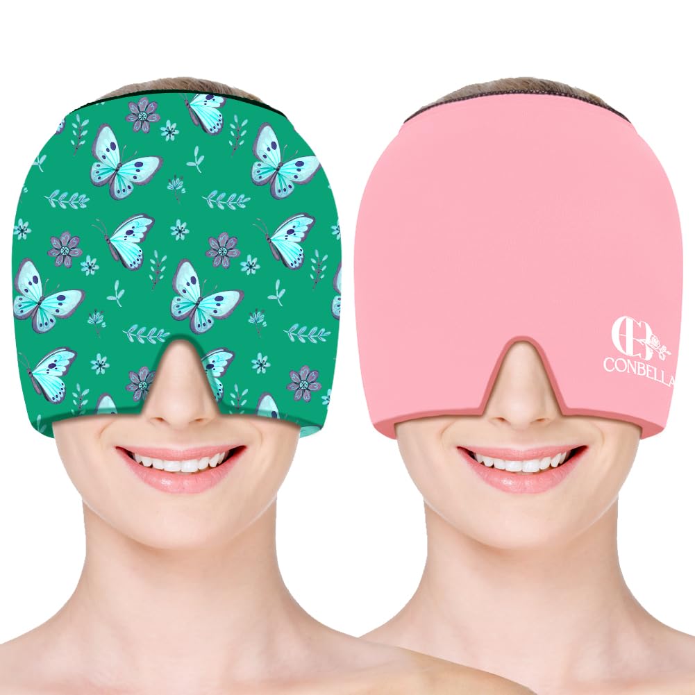 Migraine Relief Cap, Soothing Headache Ice Face Mask Products, Hot and Cold Therapy, Migraine Headache Relief Cap for Migraine, Sinus, Puffy Eyes, Tension, Stress and Hangover(Pink)