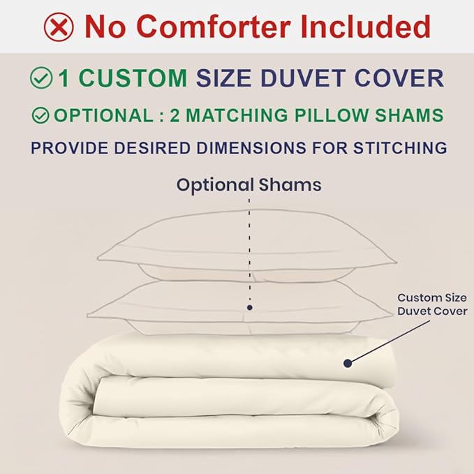 Kotton Culture Custom Duvet Cover - 100% Egyptian Cotton Sateen 600 Thread Count Soft Premium Breathable Customizable Comforter Cover(Desired Dimensions)- Zipper Closure & 7 Internal Ties - Butter