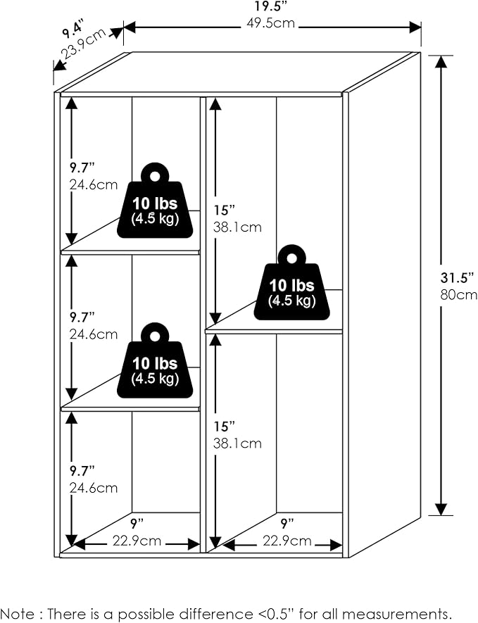 Furinno LUDER Book Shelf, 5-Cube Bookshelf, Reversible Bookcase, 9.4 x 19.5 x 31.5, for Living Room, Bedroom, Home Office, White