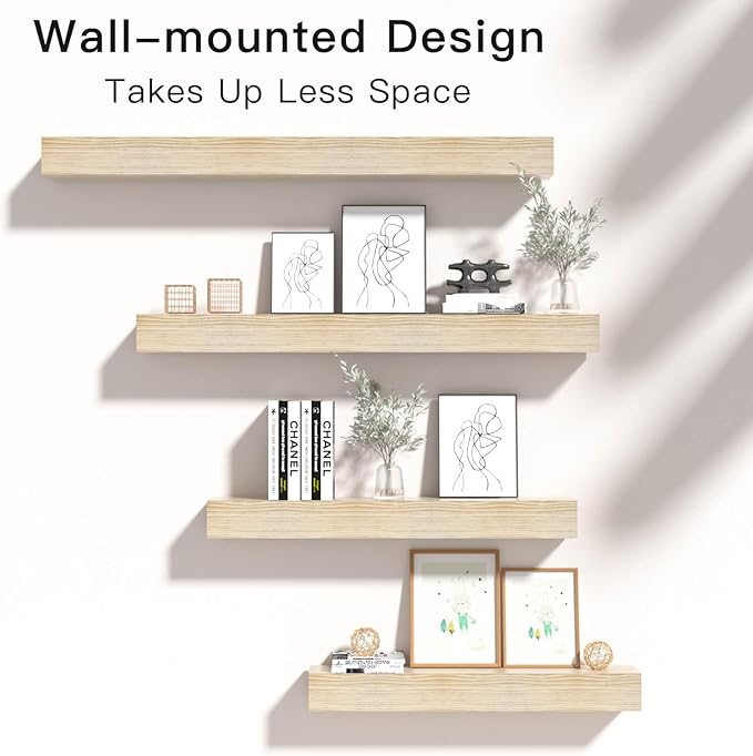 Fireplace Mantel Shelve, Solid Wood Baked Finish Wall-Mounted Floating Shelf for Over Fireplace, Handcrafted Floating Fireplace Mantels with Wooden Bracket, 48 x 8 x 6 Inches