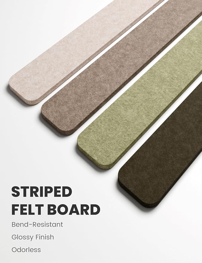 Cork Board Alternative Felt Strip Board 8-Pack 13"x2", Office Pin Board with 50 Push Pins, Adhesive Install for Bedroom Door & Home Office(Linen Dusk)