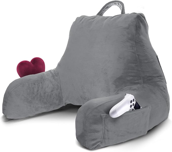 Nestl Reading Pillow for Kids & Teens with Shredded Memory Foam, Backrest Pillows for Reading, Watching, and Gaming, Use on The Couch, Bed, or Floor, Adjustable Support with Washable Cover Grey