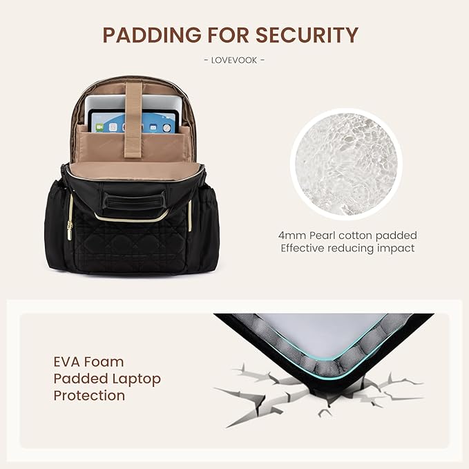 LOVEVOOK Laptop Backpack for Women with Pouch Pocket for Large Capacity Cup,18 Inch Teacher Nurse College Work Backpack Purse,Waterproof Laptop Bag Computer Back Pack for Travel, Nude+Wicker pattern