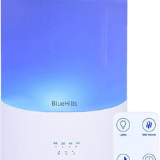BlueHills Premium 4000 ml Tall Essential Oil Diffuser 4L 4 Liter 50 Hour Run with Remote Timer Aroma Humidifier 1 Gallon Big Capacity High Mist Output for Large Room Huge Size Mood Lights White T401