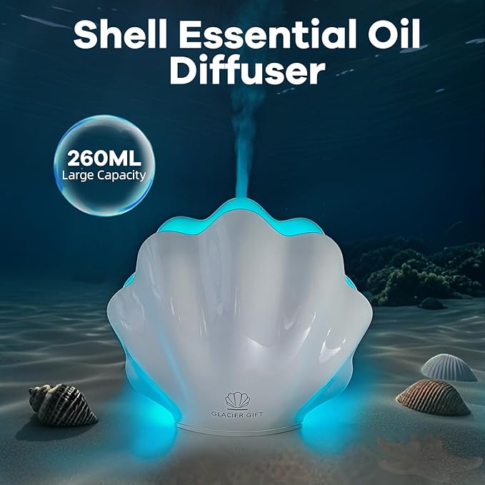 Essential Oil Diffuser 260ML, Shell Aroma Diffuser with Remote Control, 7 Colors LED Night Light for Bedroom Home Relaxation
