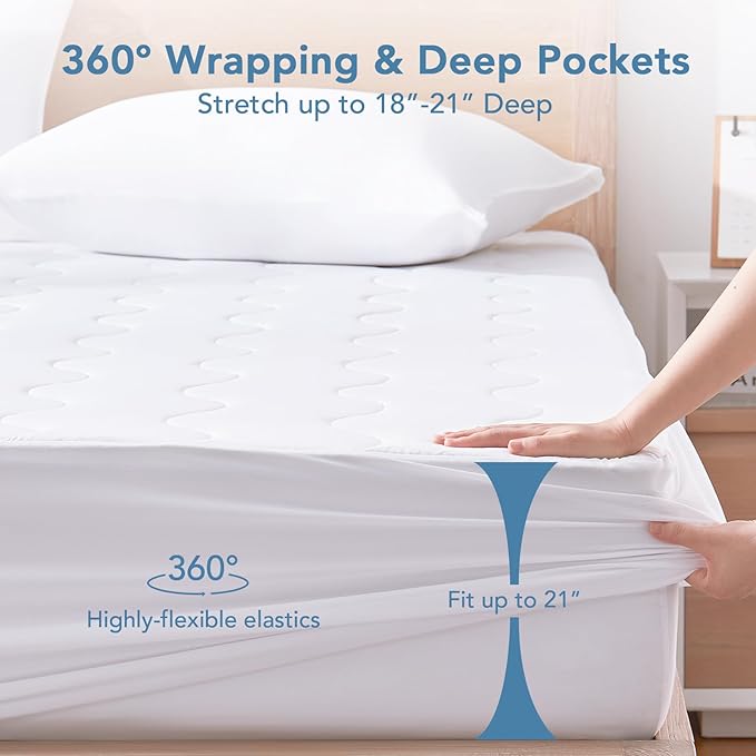 Instant Cool Queen Mattress Pad for Hot Sleepers, Waterproof Cooling Mattress Topper Cover with TriSupport 3D Tech, Cloud-Like Mattress Protector Pad