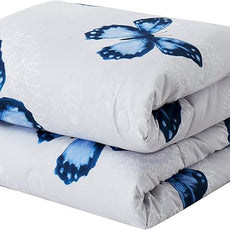 ARTALL Butterfly Pattern Bed in A Bag 6 Piece Bedding Twin Comforter Sets 1 Comforter, 1 Pillow Shams, 1 Flat Sheet, 1 Fitted Sheet, 1 Bed Skirt, 1 Pillowcases,Blue