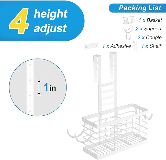 Hair Tool Organizer, 3-in-1 Universal Hair Dryer Holder, Adjustable Height Metal Blow Dryer Holder Wall Mounted/Over Cabinet Door/Free-Standing, Bathroom Organizer and Storage(White)