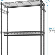 VIPEK R2 Plus Heavy Duty Rolling Garment Rack 3 Tiers Adjustable Wire Shelving Clothes Rack with Double Rods and Side Hooks, Freestanding Wardrobe Storage Rack Metal Clothing Rack, Black