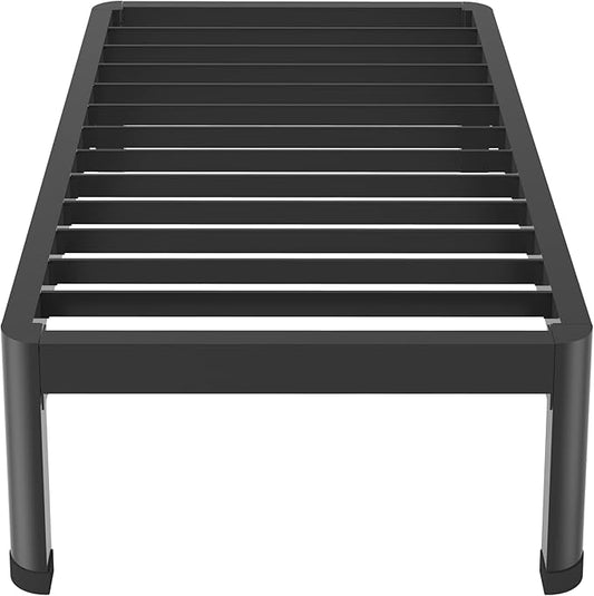 Twin Bed Frame with Round Corner Edge Legs, 14 Inch High 3500 lbs Heavy Duty Metal Platform Bed Frame Twin Size, No Box Spring Needed/Noise Free/Non-Slip/Steel Slat Support