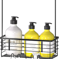 DELLAN Hanging Shower Rack, Shower Organizer Hanging for Bathroom, Shower Rack with Hooks Over the Door, Bathroom Shower Caddy and Basket(Black)