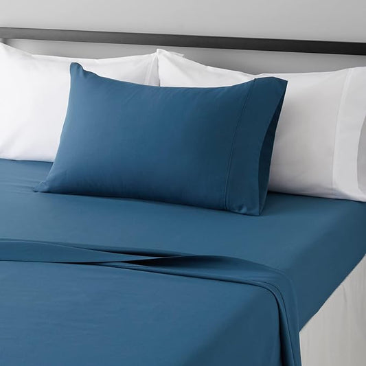 Amazon Basics 3-Piece Microfiber Lightweight Bed Sheet Set with 14-Inch Deep Pockets, Super Soft, Easy Care, Twin XL, Dark Teal, Solid AmazonBasics