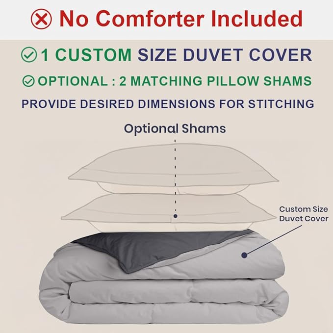 Kotton Culture Custom Duvet Cover - 100% Egyptian Cotton Sateen 600 Thread Count Ultra Soft Breathable Customizable Comforter Cover(Desired Dimensions)- Zipper Closure & 7 Internal Ties -Blended Grey