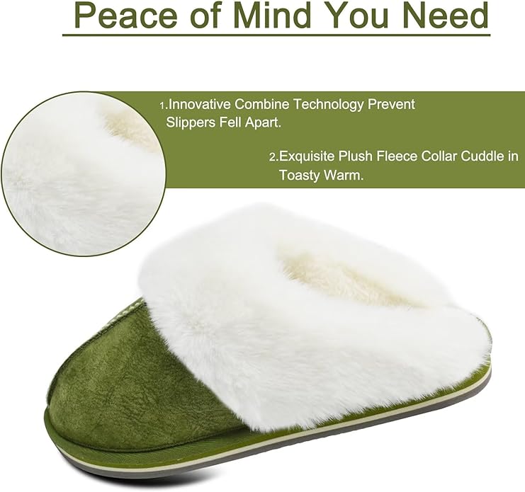 KuaiLu Womens Fluff Dual Memory Foam Slippers Ladies Cozy Arch Support Warm Scuff Slippers Slip on Comfy Winter House Shoes with Non-Slip Indoor Outdoor Hard Sole