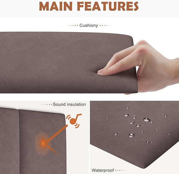 IFNOW Wall Mounted Upholstered Headboard Queen, 3D Peel and Stick Soundproof Panels, Reusable and Removable Padded Leather Bed Headboard, 9 Panels 9.84" x 23.62", Dark Skin