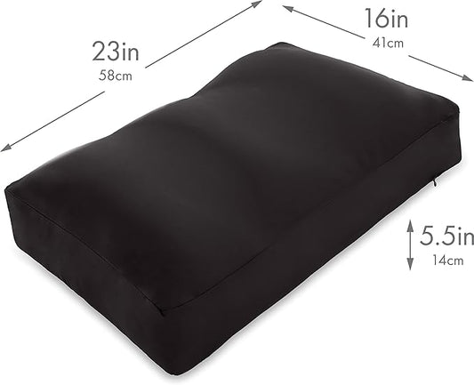 PILLOWY Premium Microbead Bed Pillow, Large Extra Fluffy But Supportive - Ultra Comfortable Sleep with Silk Like Anti Aging Cover 85% Spandex/ 15% Nylon Breathable, Cooling Matte Black