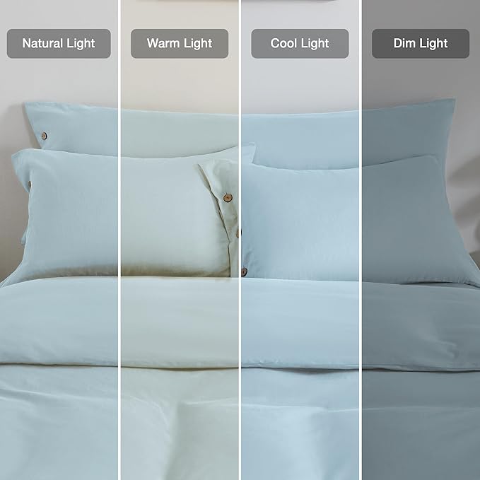 JELLYMONI Pillowcases Standard Set of 2 Cotton Button Pillow Covers 20×26in Light Blue Bed Pillow Cases 100% Washed Cotton Soft Breathable (Pillows are not Included)