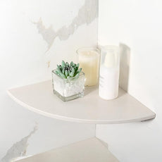 Koville Beige Natural Marble Corner Shower Shelf for Bathroom, 10'' Polished Marble Corner Shelves for Bath, Wall Mounted Stone Corner Shower Caddy, No Drilling Adhesive Shower Shelf - Rigel Yellow