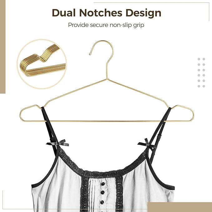 Gold Metal Hangers for Clothes - 100 Pcs Stainless Steel Wire Clothes Hangers, Heavy-Duty, Space-Saving for Coat Suit Dress