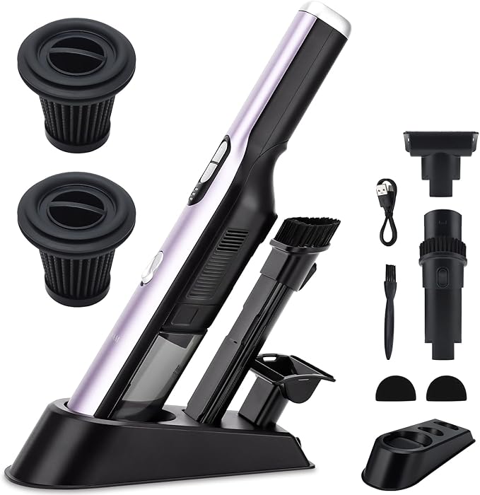 Handheld Vacuum Cordless, Car Vacuum Cleaner 18KPa High-Power Suction, Portable Hand Vac with Washable HEPA, LED Light,Storage Dock, Dust Buster for Office Home Desk, Pet Brush for Pet Hair,Rose Gold