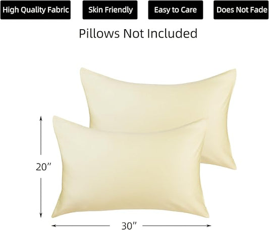 Cotton Pillow Protectors/Cases Queen Size with Zipper 2 Pack Ivory Color,Cooling & Breathable Bed Pillow Protectors Set of 2 Pillow Cases Cover (Queen Size 20" x 30")