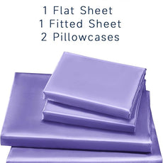 Satin Sheets Full Size - 4 Pieces Luxury Silky Soft Bed Sheets, Wrinkle-Free Lavender Satin Silk Sheet Set with 1 Deep Pocket Fitted Sheet, 1 Flat Sheet, 2 Pillow Cases