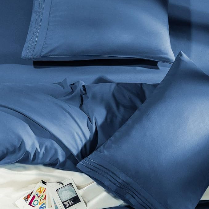 SONORO KATE Bed Sheet Set Super Soft Microfiber 1800 Thread Count Luxury Egyptian Sheets Fit 18-24 Inch Deep Pocket Mattress Wrinkle -6 Piece (Navy Blue, California King)
