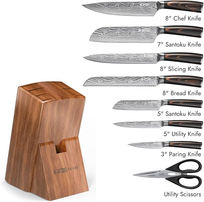 Yatoshi 9 Piece Block Set - Pro Kitchen Knife Set Ultra Sharp High Carbon Steel with Ergonomic Handle