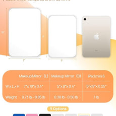 OMIRO Makeup Mirror for Desk, 10 x 7 inches Table Mirror with Adjustable Stand and Hanging Hole for Shaving and Travelling, White