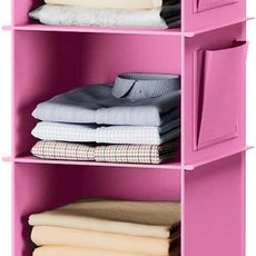 YOUDENOVA Hanging Closet Organizer and Storage, 6-Shelf Closet Hanging Storage Shelves, Light Pink