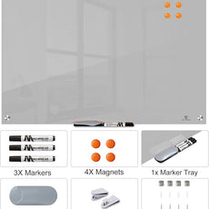 TSJ OFFICE Glass Dry-Erase Board - 36 x 24 Inches Wall Mounted Magnetic Whiteboard, Large Frameless Glass White Board for Office, Home & School, Gray