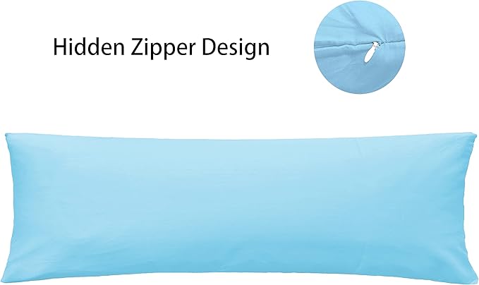 iMaylex Soft 100% Cotton Zipper Pillow Case, Cozy and Lightweight, Easy Care, Light Blue, Body, 20" x 54"