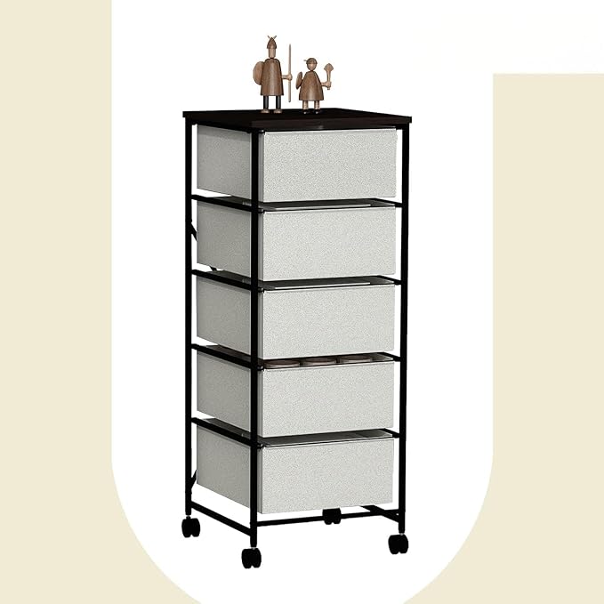 Small Cabinet with Drawers Rolling 5 Drawer Mobile File Cabinet for Home Office Storage and Organization, Fabric Vertical Under Desk Storage for A4/Letter Files(