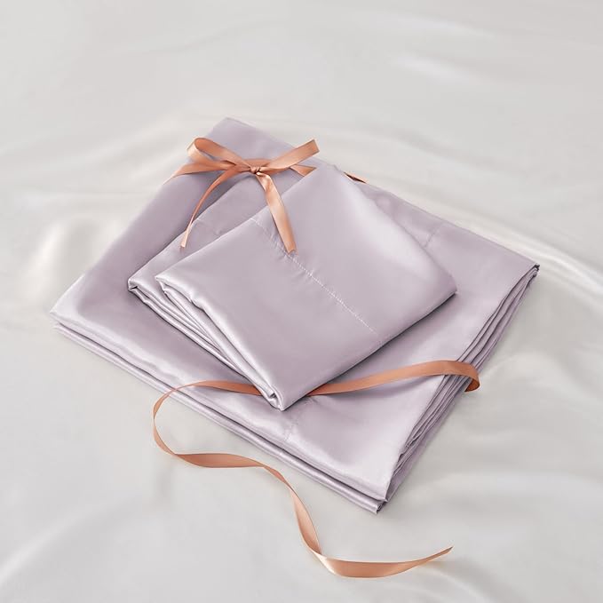 BEDELITE California King Sheets Set, Luxury Soft Lavender Satin Sheets for Hair and Skin, Similar to Silk Bed Sheets Set 4 Pieces with 1 Deep Pocket Fitted Sheet, 1 Flat Sheet, and 2 Pillowcases